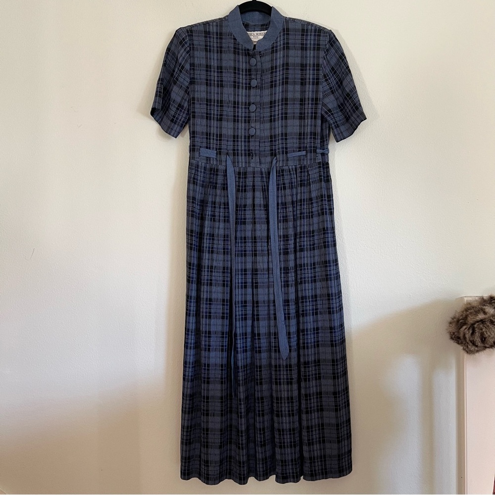 VINTAGE Jessica Howard Blue Plaid Shirt Dress Petite Sz 6 Prairie Geek Office